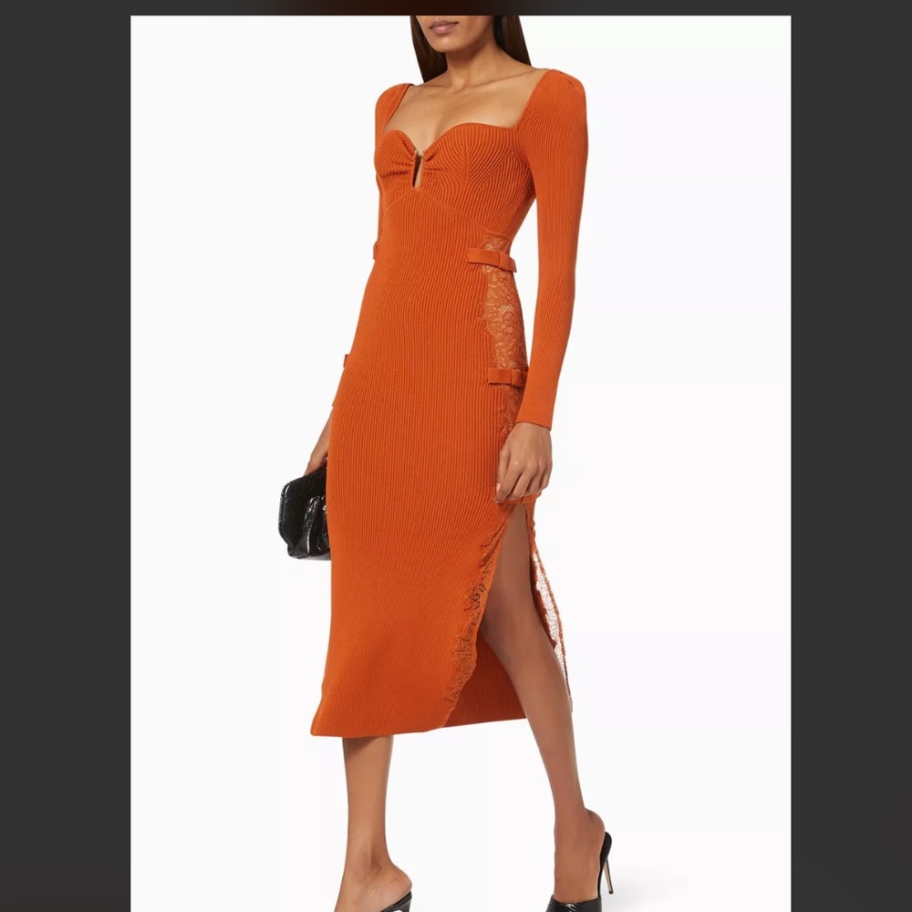 Self-Portrait Orange Midi Dress